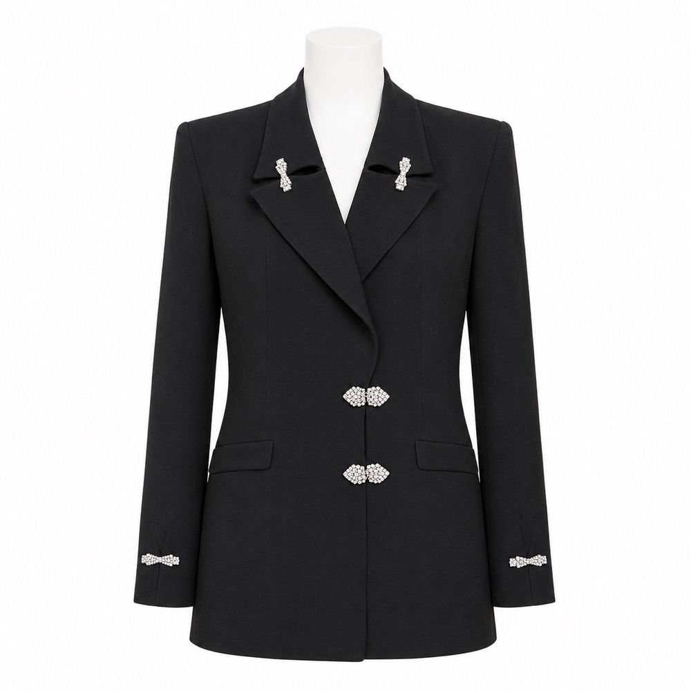 Solini Blazer Size 8 Black Rhinestone Bow Embellished Cutout Evening Jacket Glam